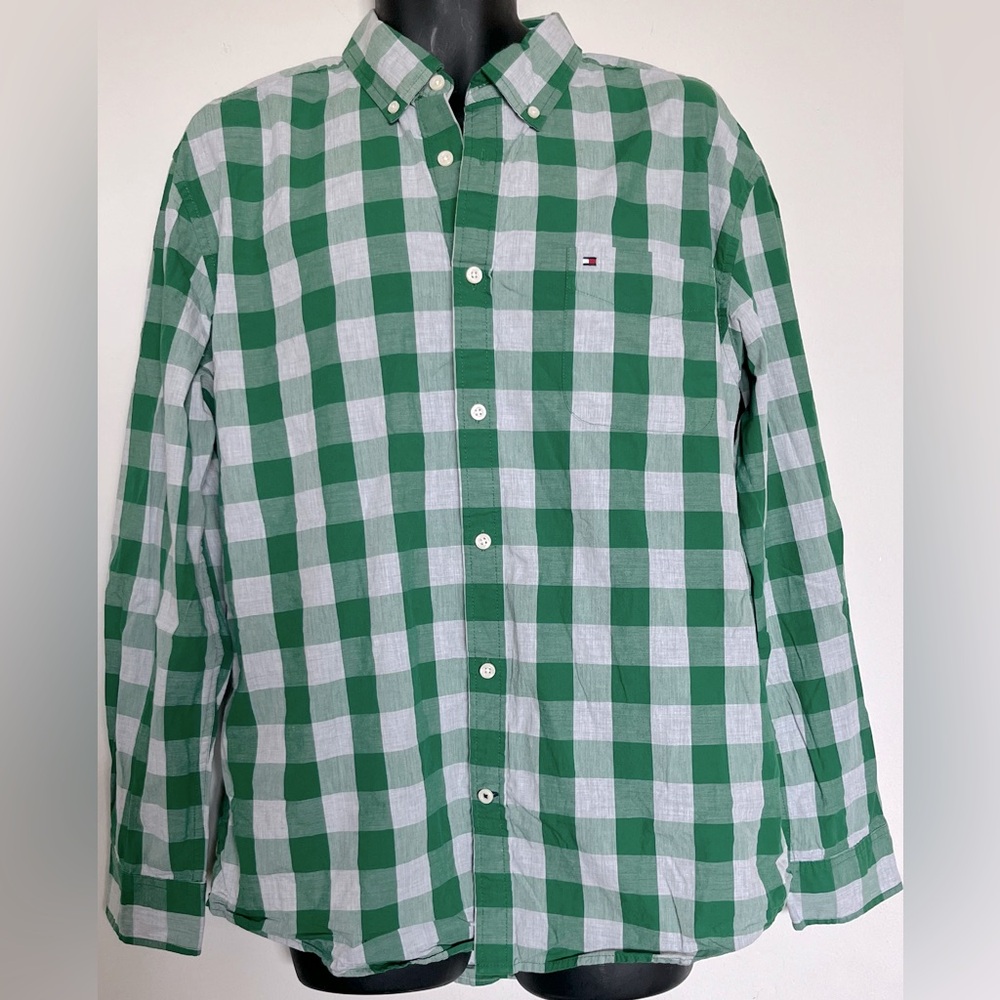 Tommy Hilfiger Mens Green Button-Down Checker Shirt XL
